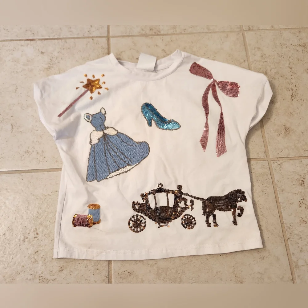 Ellory Kate Clothing White Sequin Cinderella Shirt Size‎ Youth 8 #AA1130